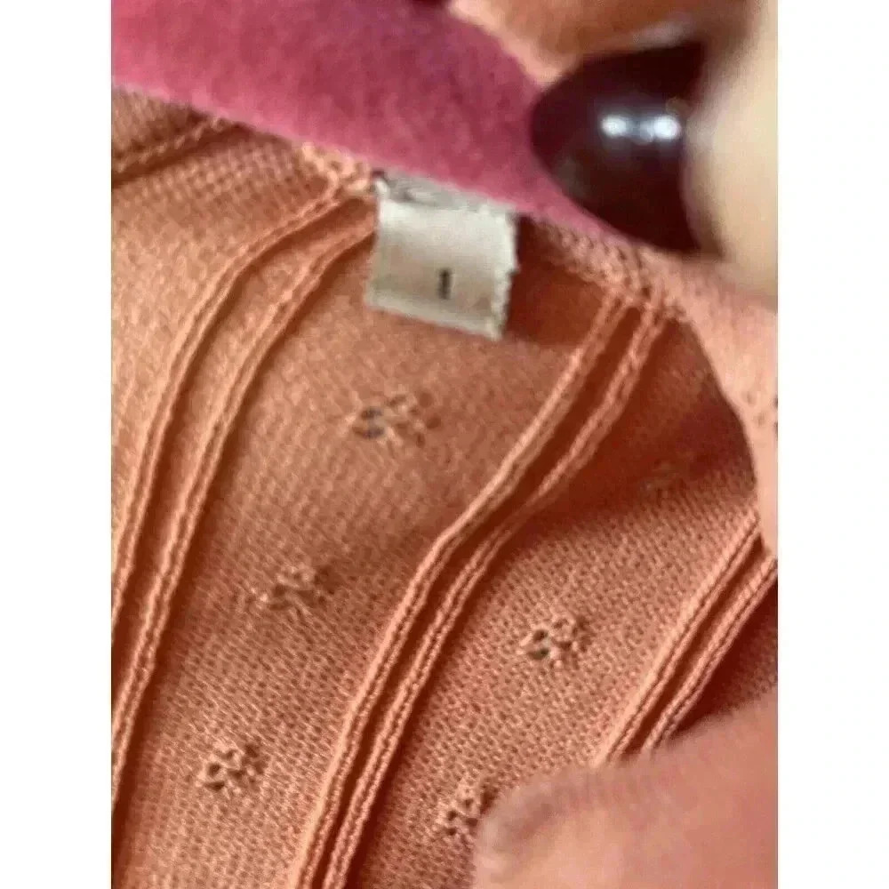 Sandro Passiflore Pointelle Short Sleeve Cardigan Salmon/Pink Size xs/s/1 - Picture 13 of 15